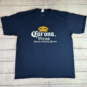 Corona Virus Men T-Shirt XL Navy‎ Puerto Vallarta Mexico Parody Logo Graphic Tee